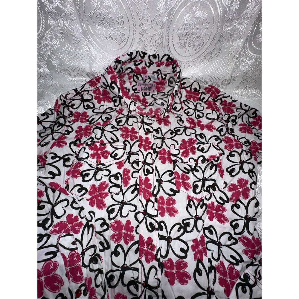 Ransom Ranch Womens Size M Snap up Long Sleeve Pink and White Shirt